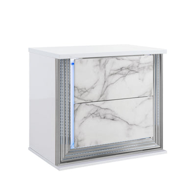 Moon - Marble Nightstand With LED - White
