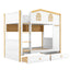 Twin Over Twin Bunk Bed With House Shaped Guardrails, Storage Shelves & Drawers - White / Natural