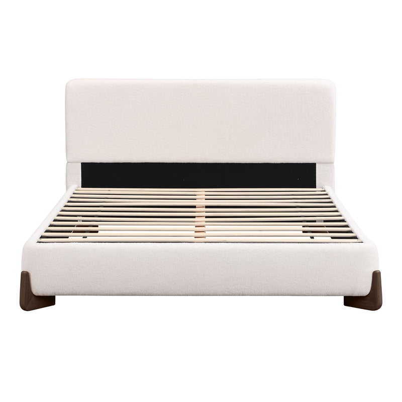 Queen Size Elegant Terry Upholstered Bed - White