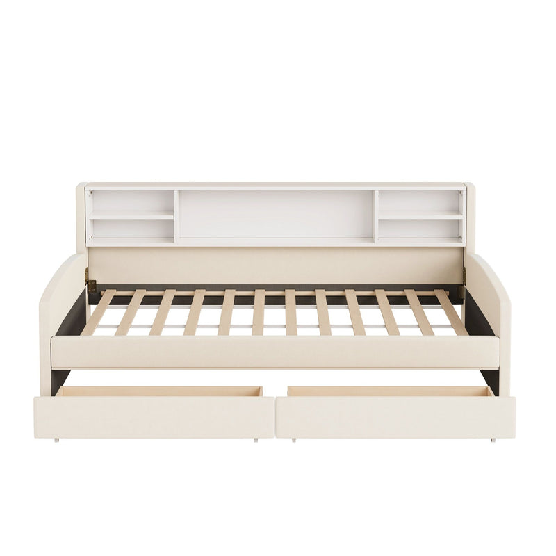Twin Size Luxurious Upholstered Platform Bed With Storage Drawers - Beige