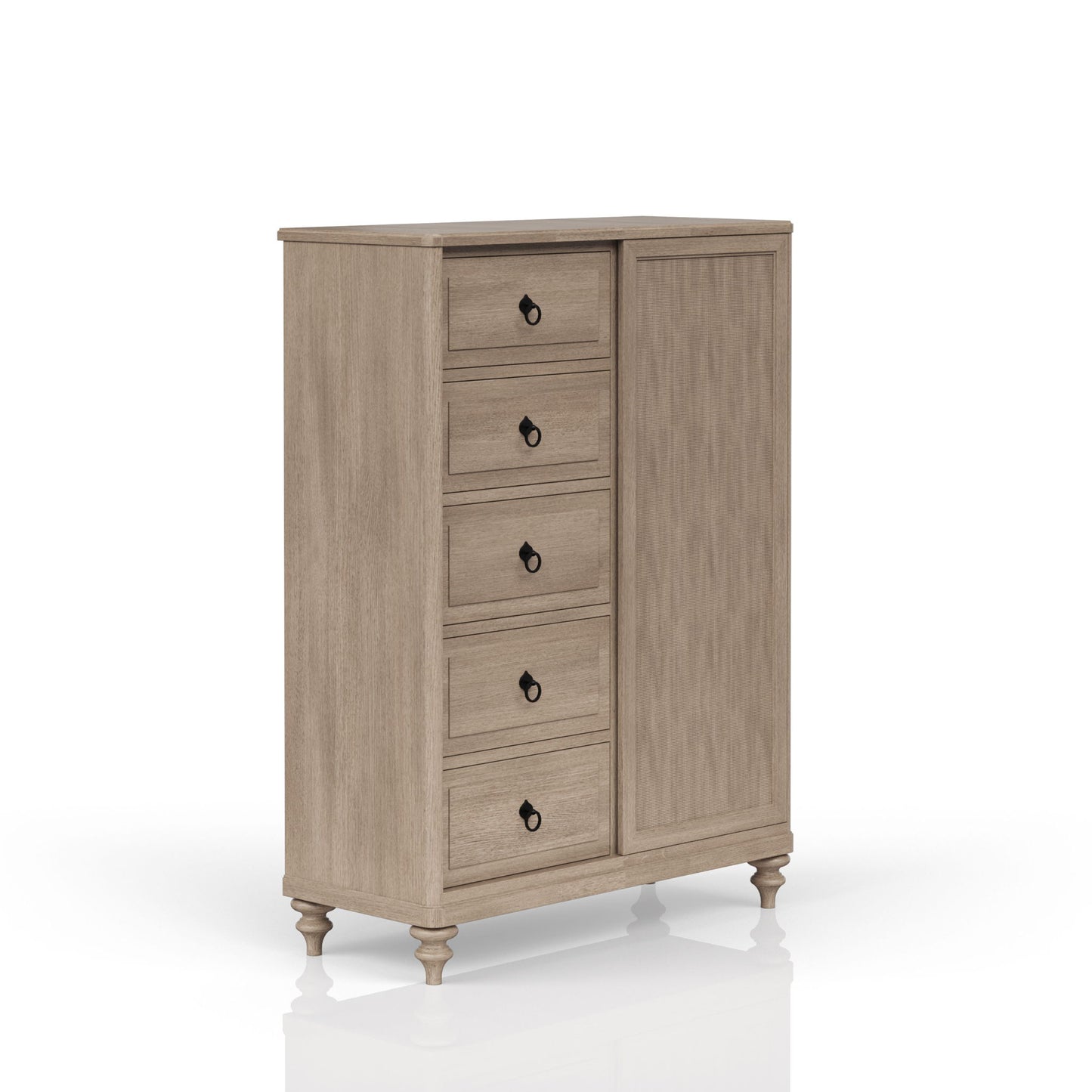 Queen Canopy Bedroom Set With A 2 Drawer Nightstand A Dresser With Poster Mirror And A Door Chest - Sand