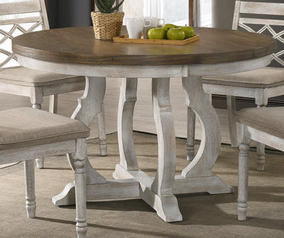 Havanna - Wide Vintage Round Dining Table With Off White Colored Base - Walnut