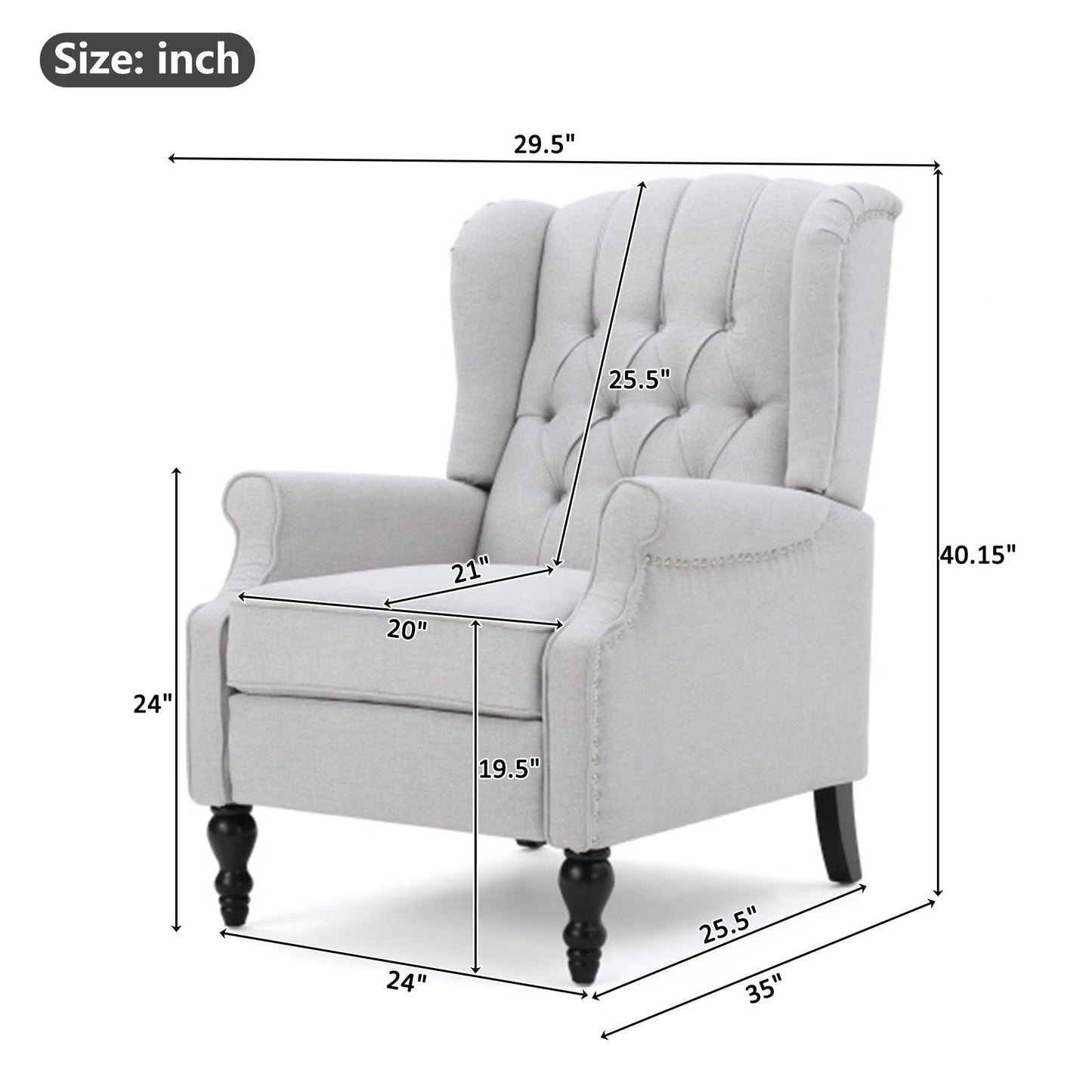 Armchair Recliner With Pushback Mechanism And Wingback Design