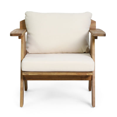 Outdoor Acacia Wood Club Chairs With Cushions (Set of 2) - Teak / Beige
