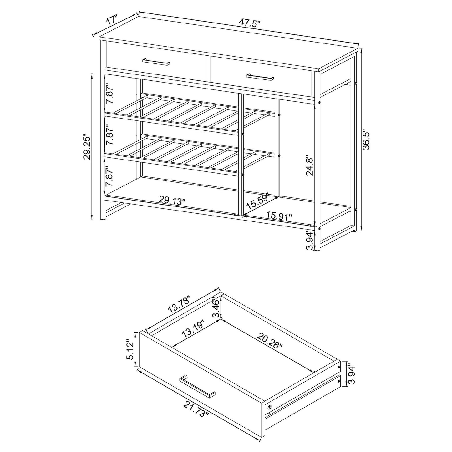 Ethel - 2 Drawer Home Bar Storage With Wine Rack - Oak