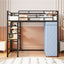 Loft Bed With Desk, Shelves, Power Outlet, LED Light And Wardrobe