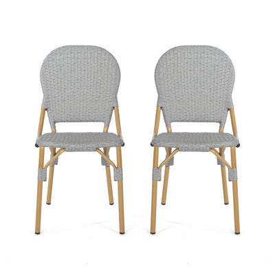 Outdoor Rattan And Aluminum Armless French Bistro Chairs (Set of 2) - Dark Gray