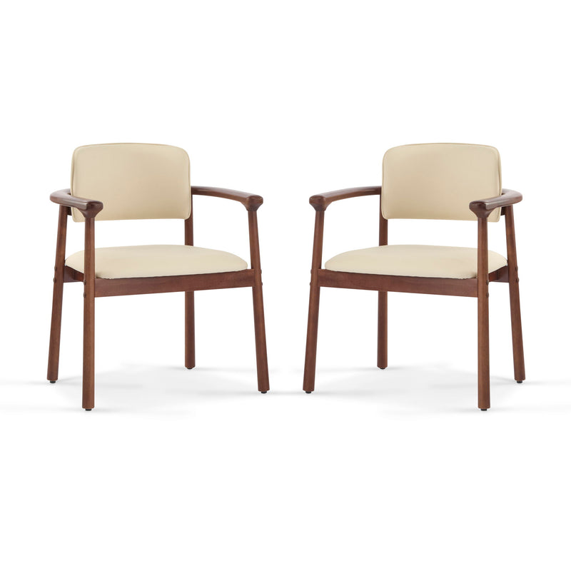 Sillas de comedor, ideales para el hogar y la cocina (juego de 2) - Beige / Nogal oscuro