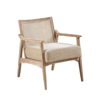 Chair With Cane Inset Back And Upholstered Seat - Light Brown