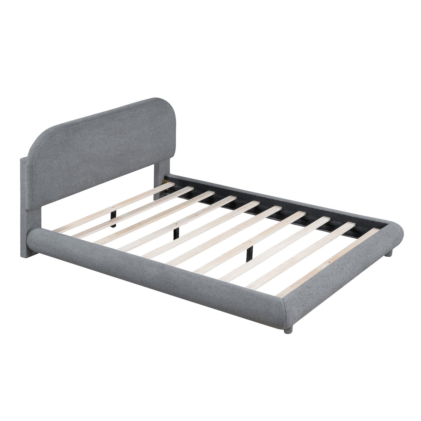 Upholstered Platform Bed With Thick Solid Frame And Stylish Curve-Shaped Design