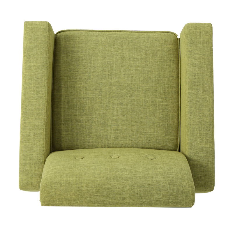 Modern Club Chair, Elegant Fabric With Rubberwood Legs - Green