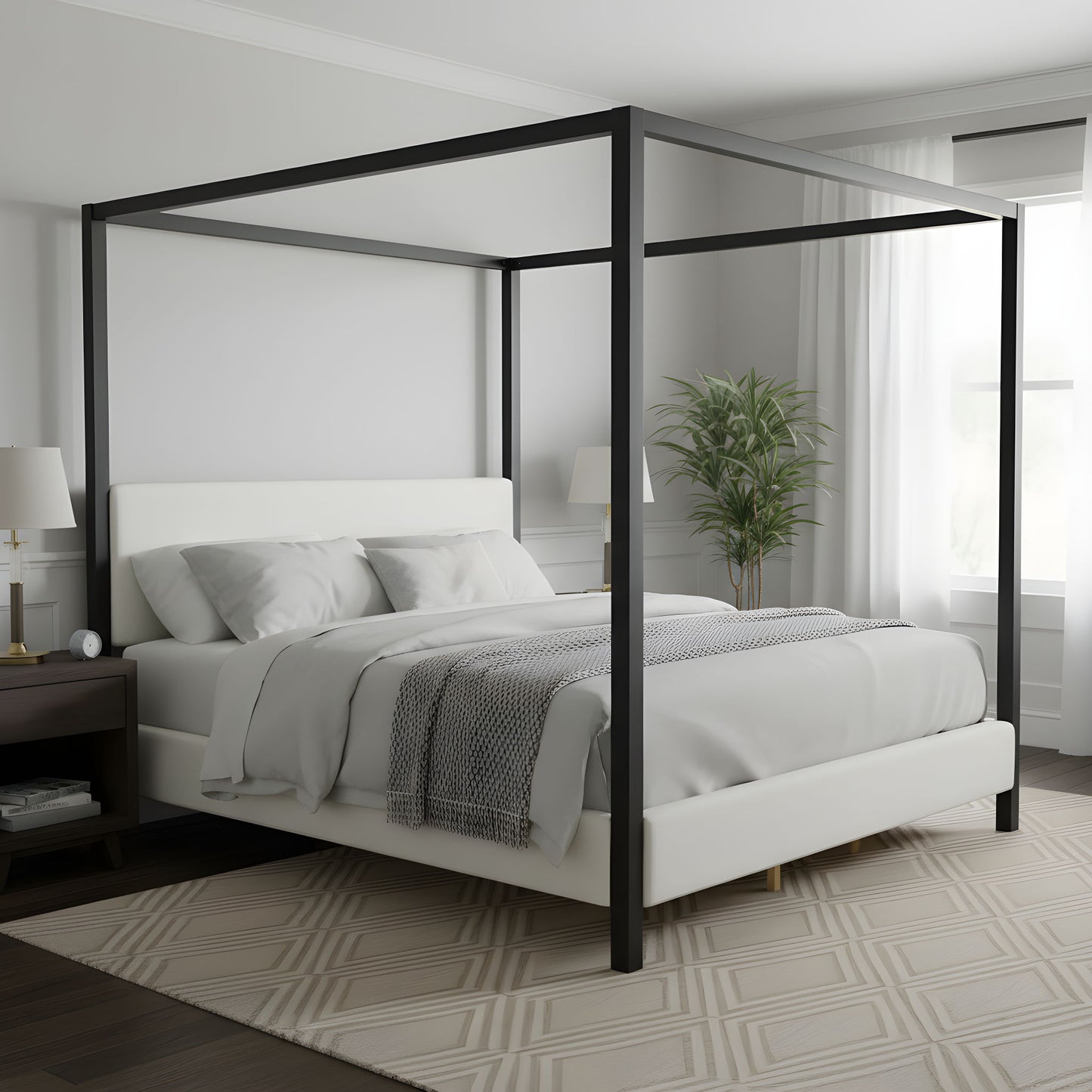 Modern Canopy Bed With Upholstery