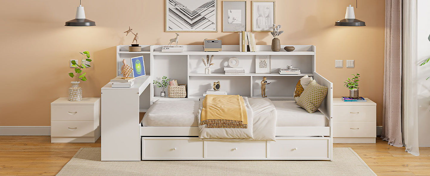 Daybed With 3 Drawers USB Ports And Desk