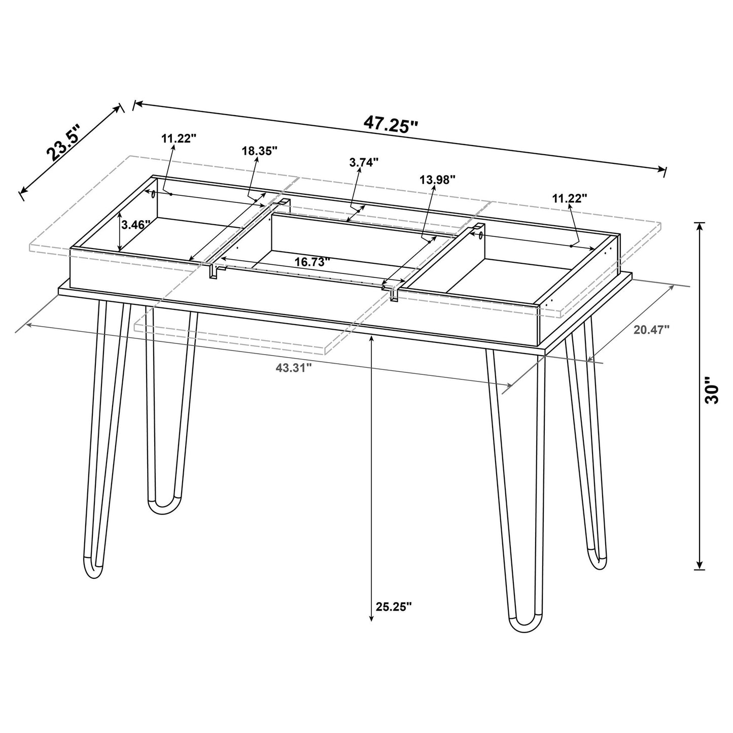 Writing Desk With 4 Hidden Storages - Brown