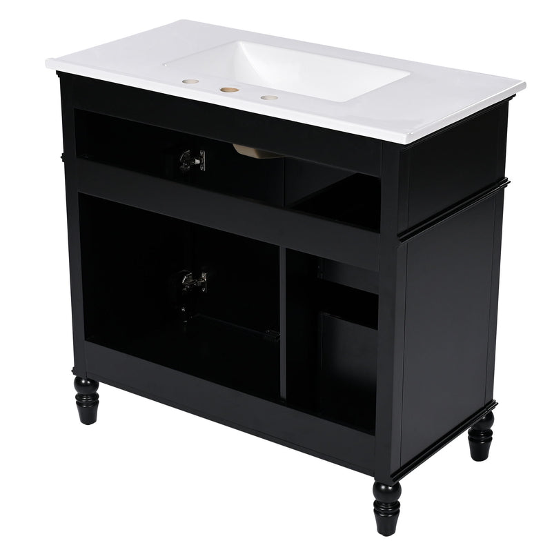 Bathroom Vanity With Sink, 2 Doors 2 Drawers - Black