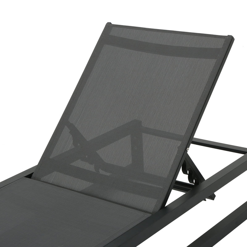 Chaise Lounge (Set of 2), Outdoor Patio Lounge Chairs With 5 Reclining Positions - Black / Gray