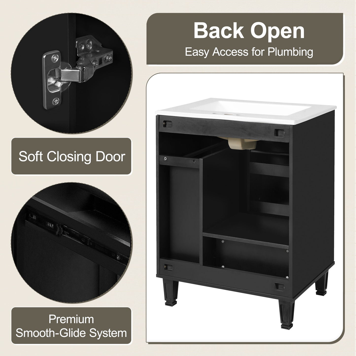 Bathroom Vanity With Sink, Deep Drawer, Door Shelf, 2 Tier Basket