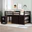 Loft Low Study Bed With Cabinet, Shelves And Rolling Portable Desk, Multiple Functions
