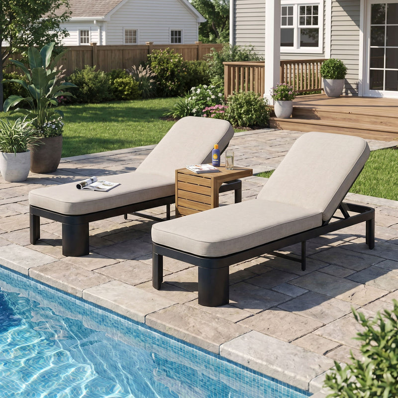 Outdoor Chaise Lounge Set With Side Table, 5 Position Adjustable Patio Recliner