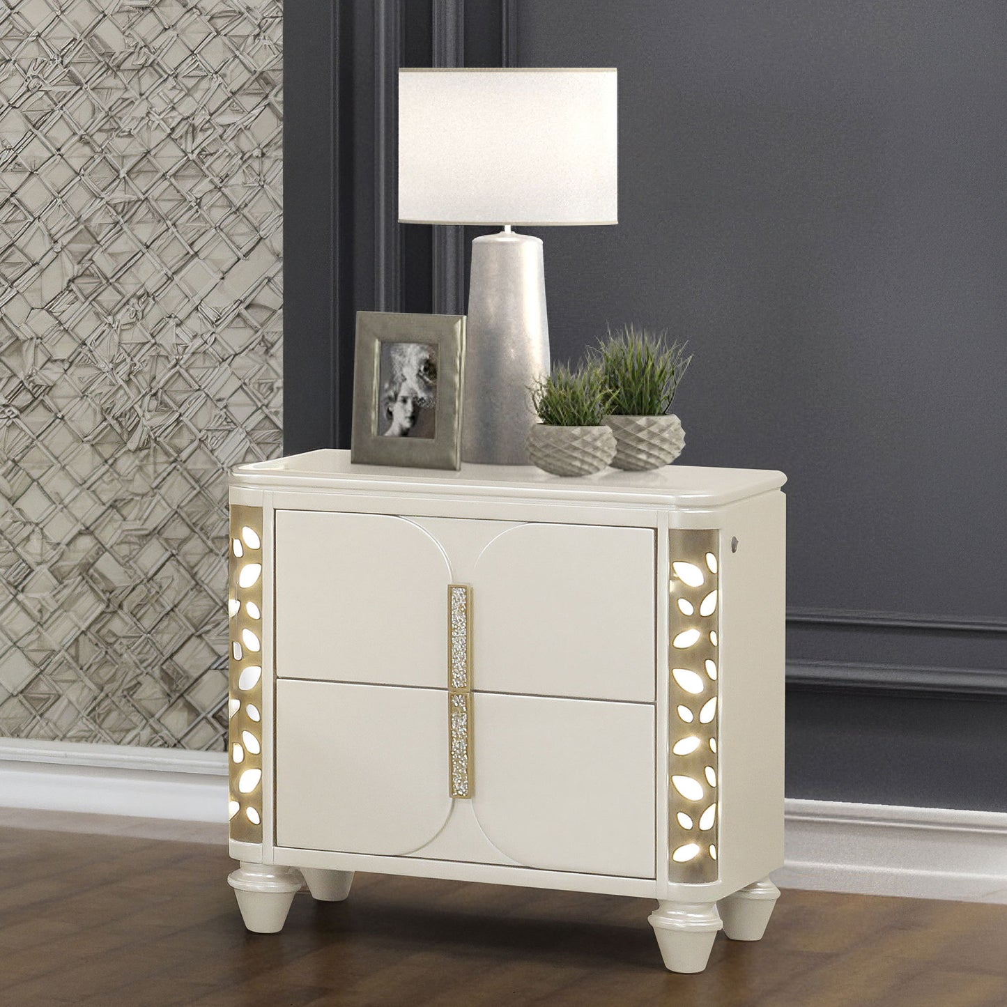 Cinderella - Nightstand With LED Accents And 2 Storage Drawers - Beige