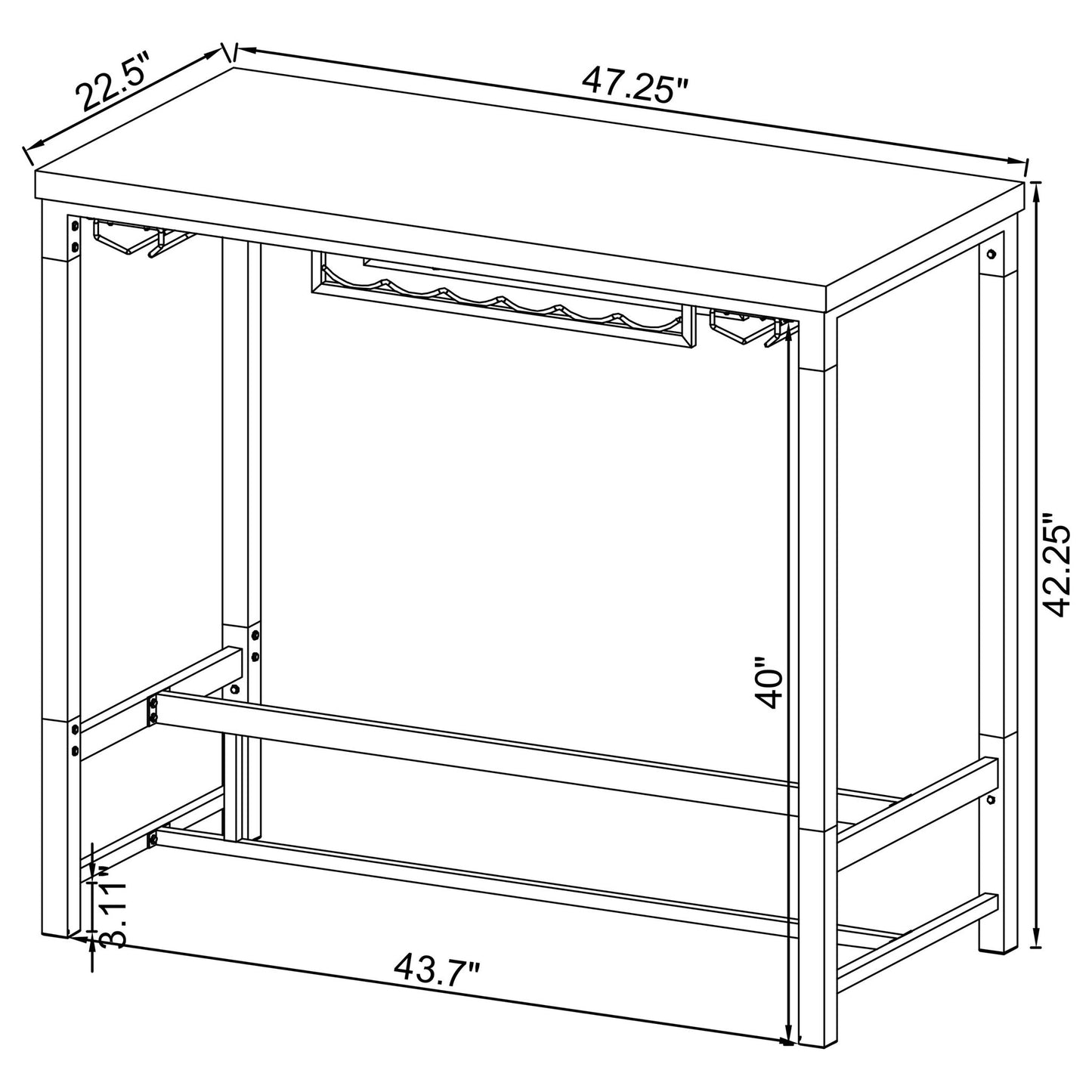 Tonneson - Bar Table With Trestle Base And Wine Storage - White