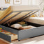 Upholstered Mother & Child Bed With Hydraulic Storage System, Drawer Box, Bedhead Storage Shelf And 2 Pairs Of Sockets & USB Ports