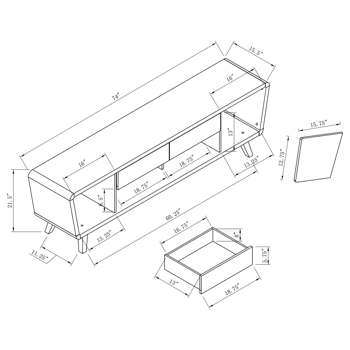 2 Door TV Console With Storage - Walnut