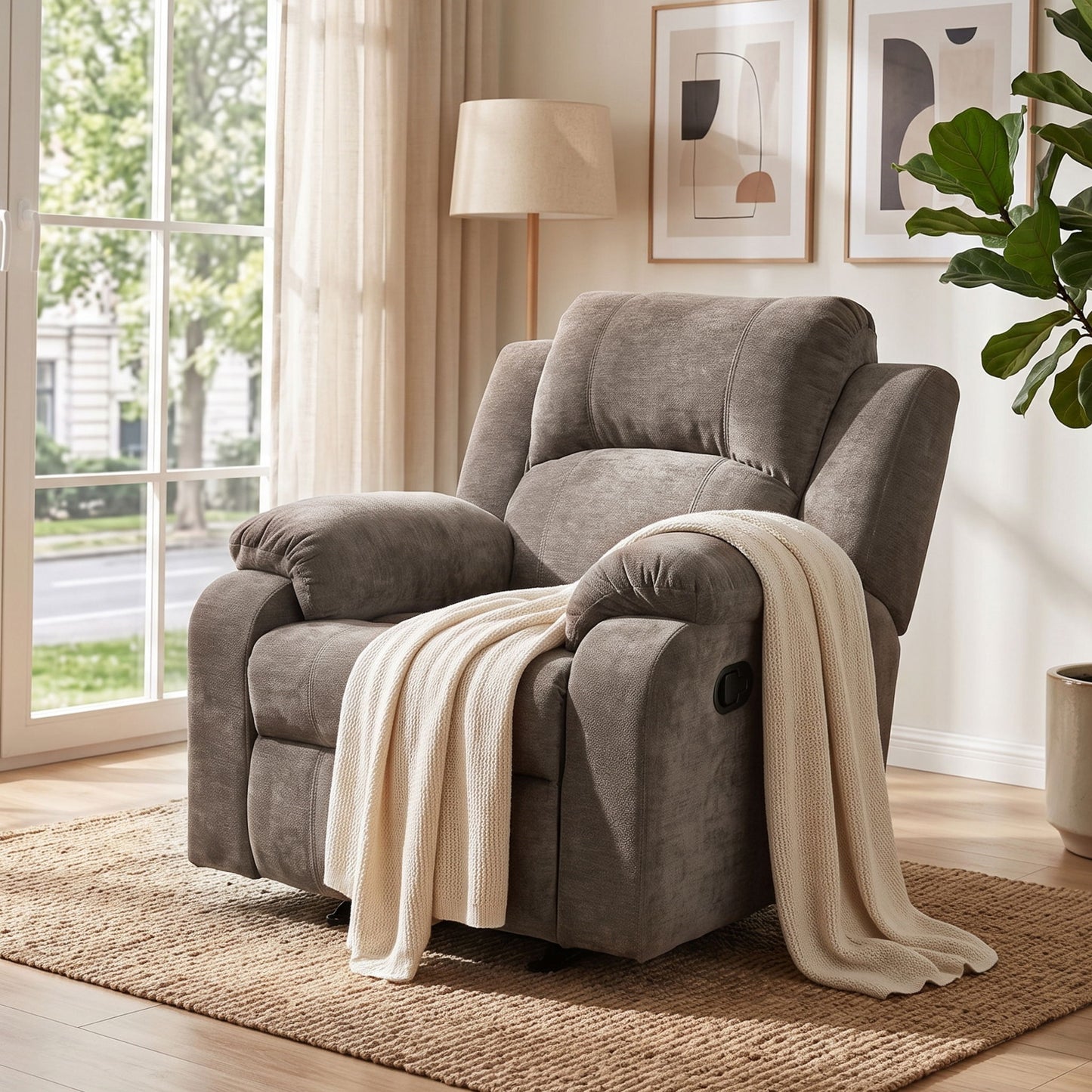 Upholstered Manual Recliner Chair With 3 Adjustable Backrest Positions