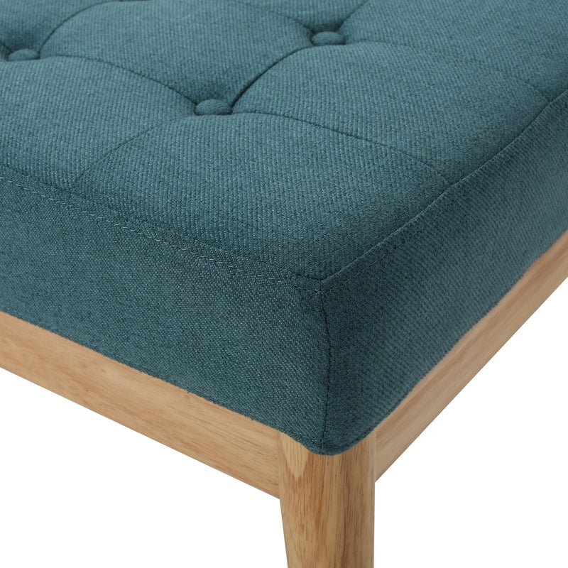 Vibratory - Button Tufted Upholstered Ottoman With Splayed Wooden Legs - Teal / Natural