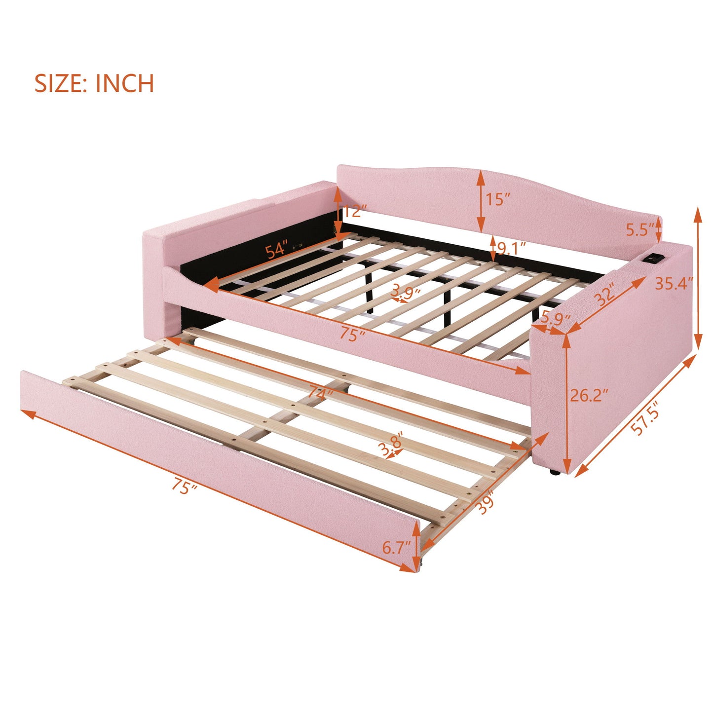 Upholstered Daybed With Storage Armrests, Trundle And Latest Integrated tooth Audio System