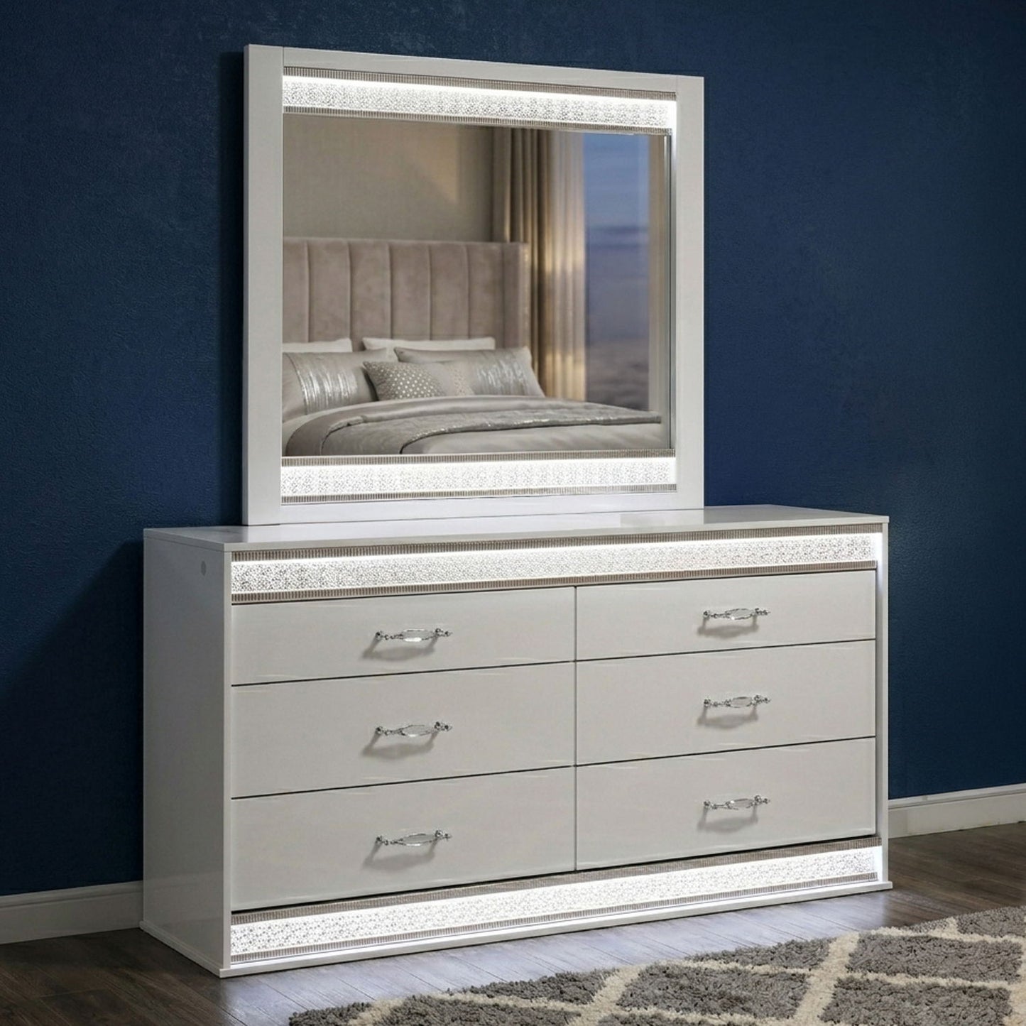 Glam - 6 Drawer Dresser With LED Lighting (Includes Dresser Only) - White