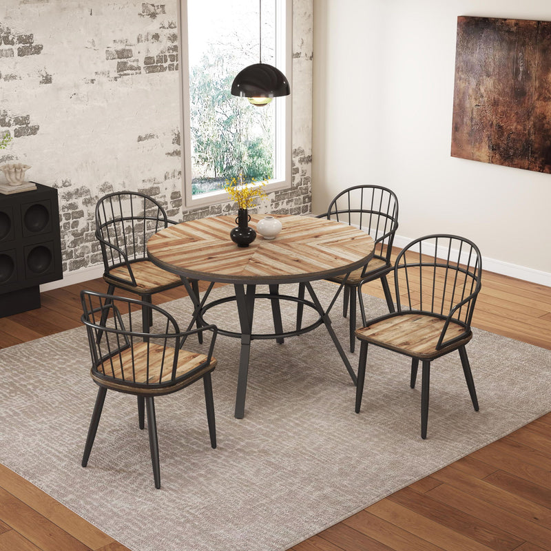 Silla de comedor industrial con patas de metal y abedul (Juego de 2) - Negro / Natural