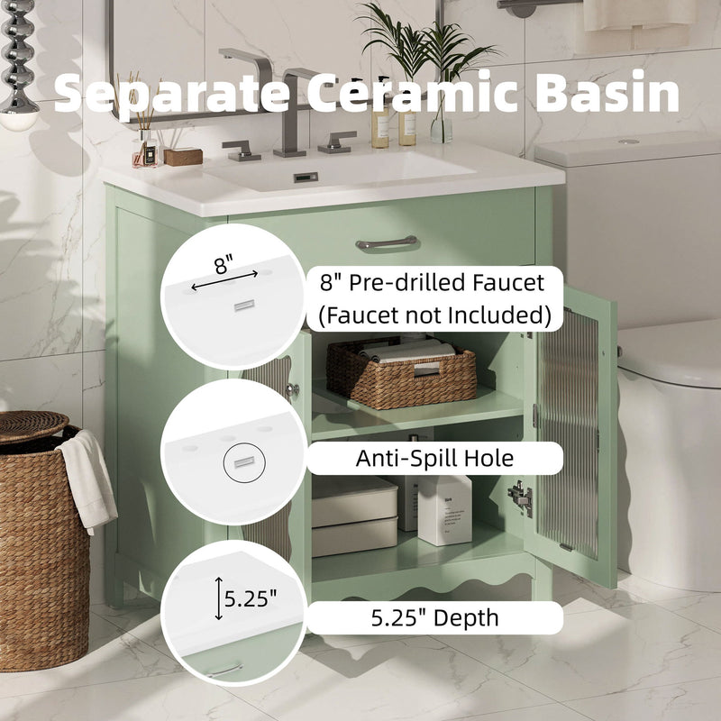 Bathroom Vanity With Glass Doors, Soft Close Hinges - Green