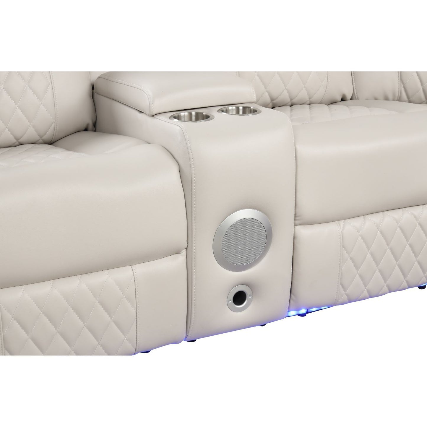 Lacrosse - Power Reclining Sectional Sofa & Bluetooth Speakers, LED Lights, Console Storage, Cup Holders And USB Charging - Beige