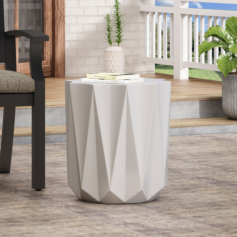 Outdoor Lightweight Concrete Side Table - Antique White