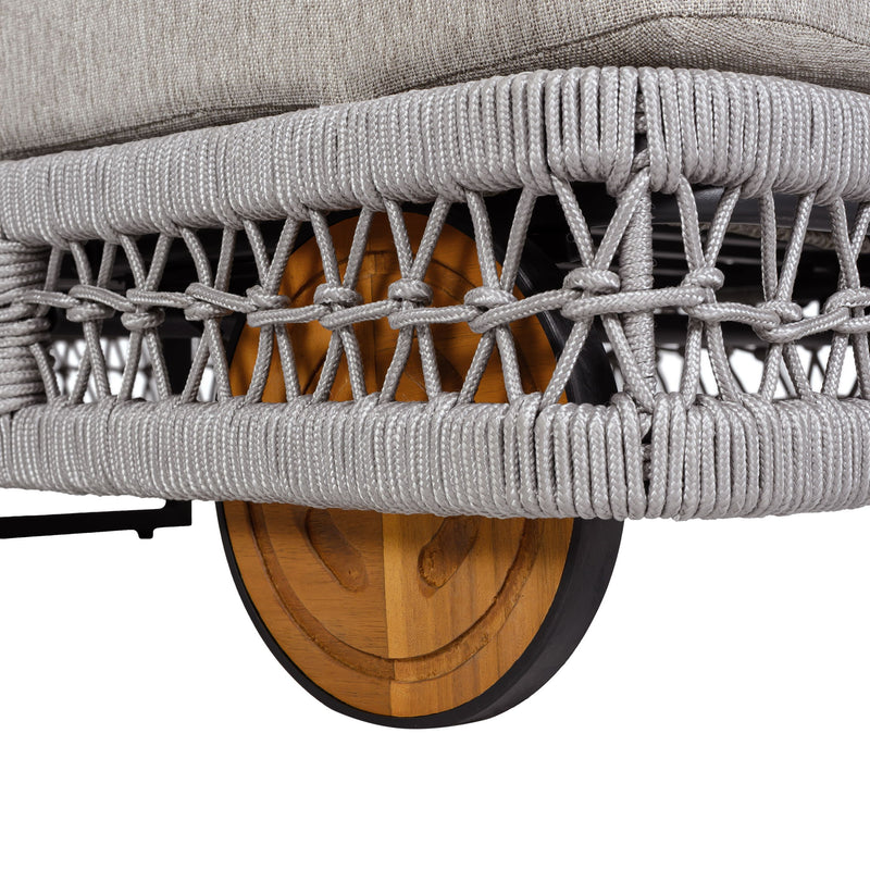Outdoor Chaise Lounge With Wheels, 5 Position Adjustable Backrest