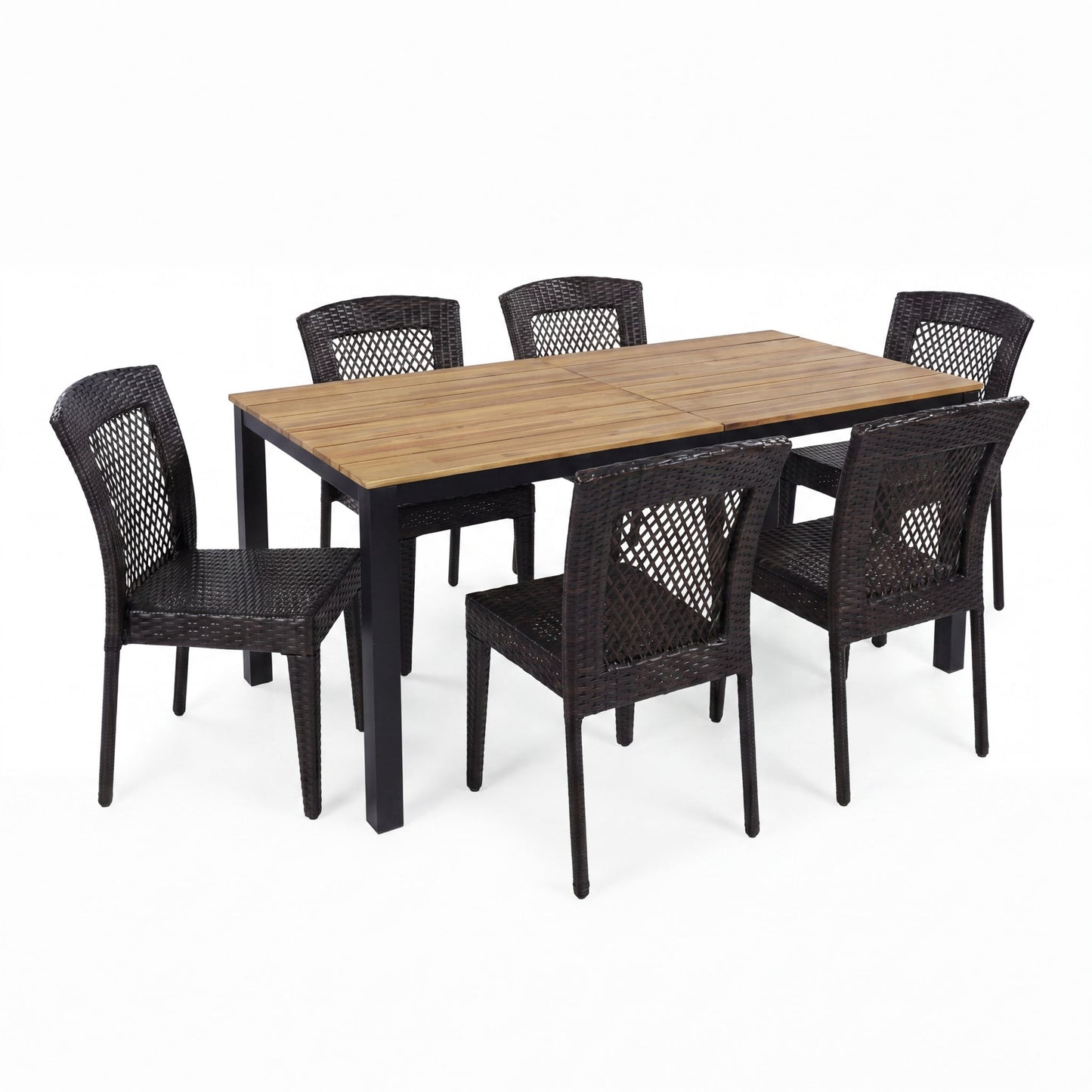 7 Piece Outdoor Dining Set With Table And 6 Chairs - Brown Multi