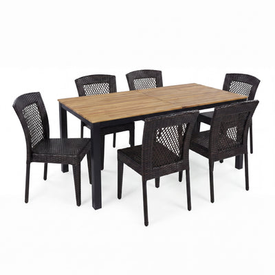 7 Piece Outdoor Dining Set With Table And 6 Chairs - Brown Multi