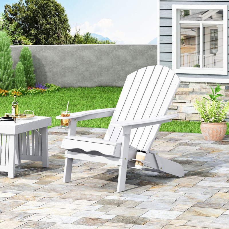 Zenithia - Outdoor Foldable Adirondack Chair With 2 Cup Holders - White