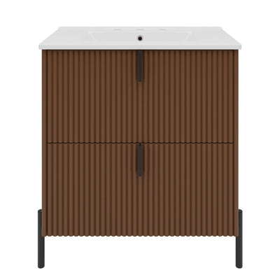 Fluted Bathroom Vanity With Ceramic Sink, Freestanding Design