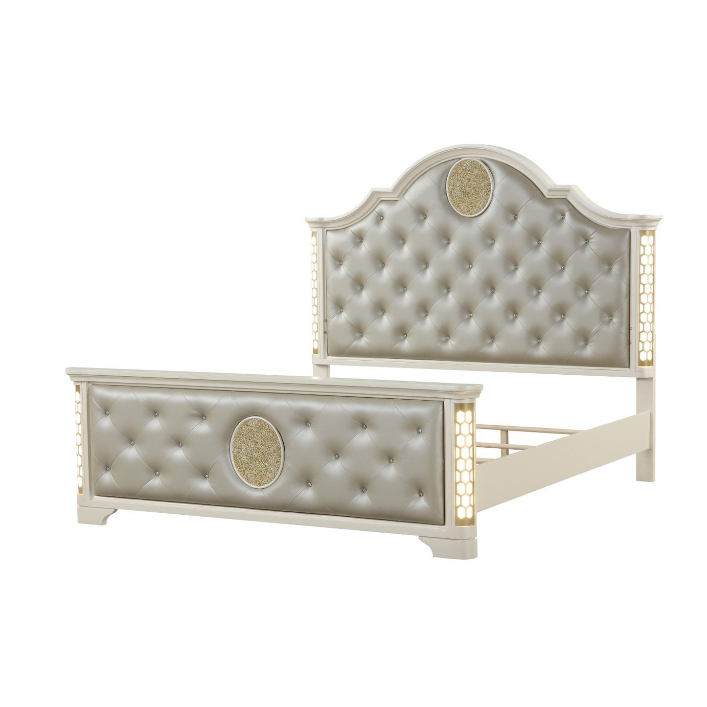 Jasmine - Queen Size Tufted Upholstery & LED Bed - Beige