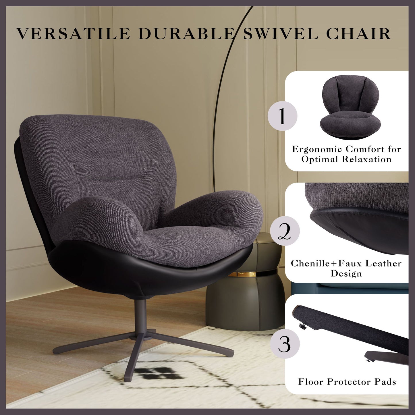 360° Swivel Office Chair, No Wheels