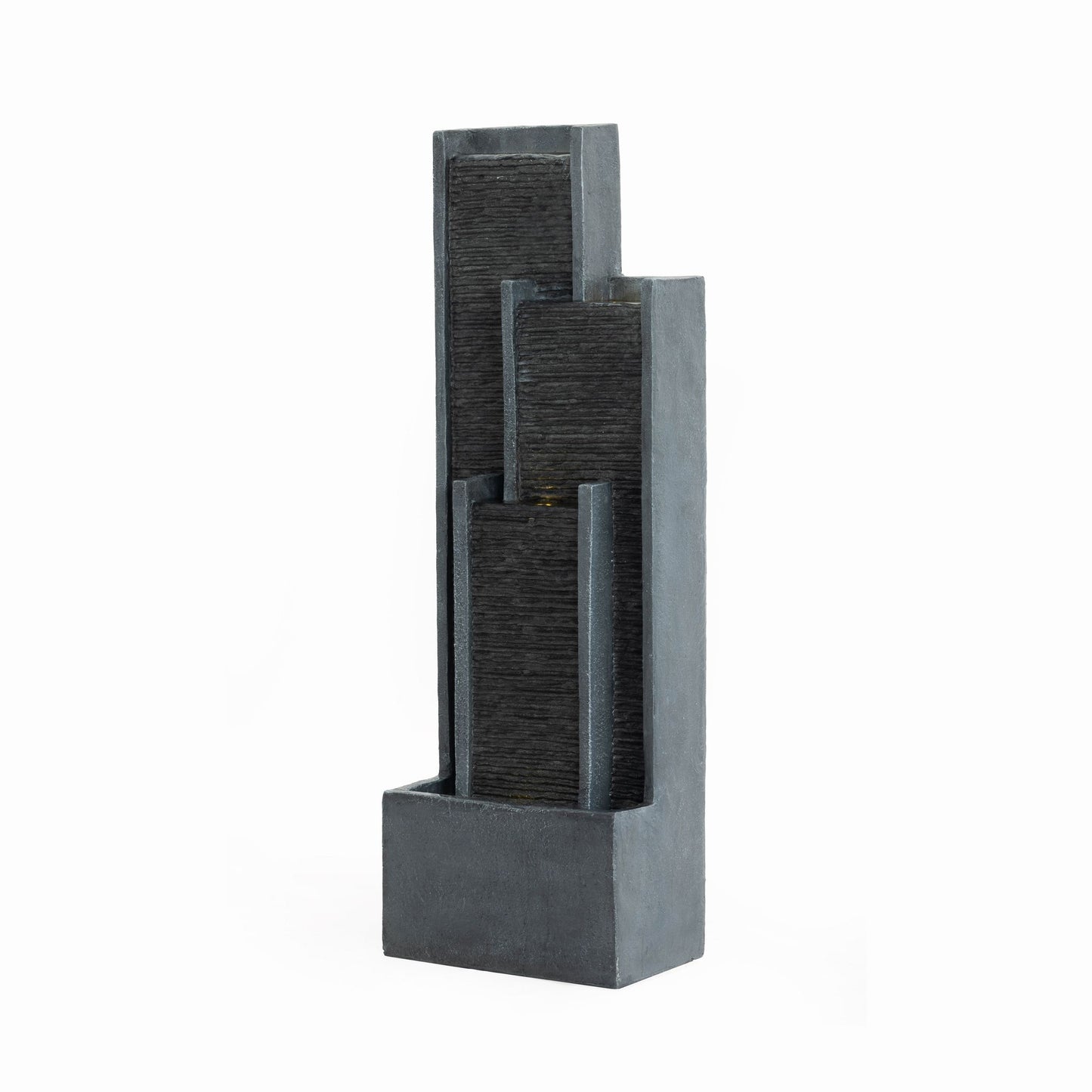 Outdoor Water Fountain With Cascading Waterfall And LED Lighting - Black