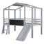 Loft House Bed With Ladder And Slide, With board And Light Strip On The Roof