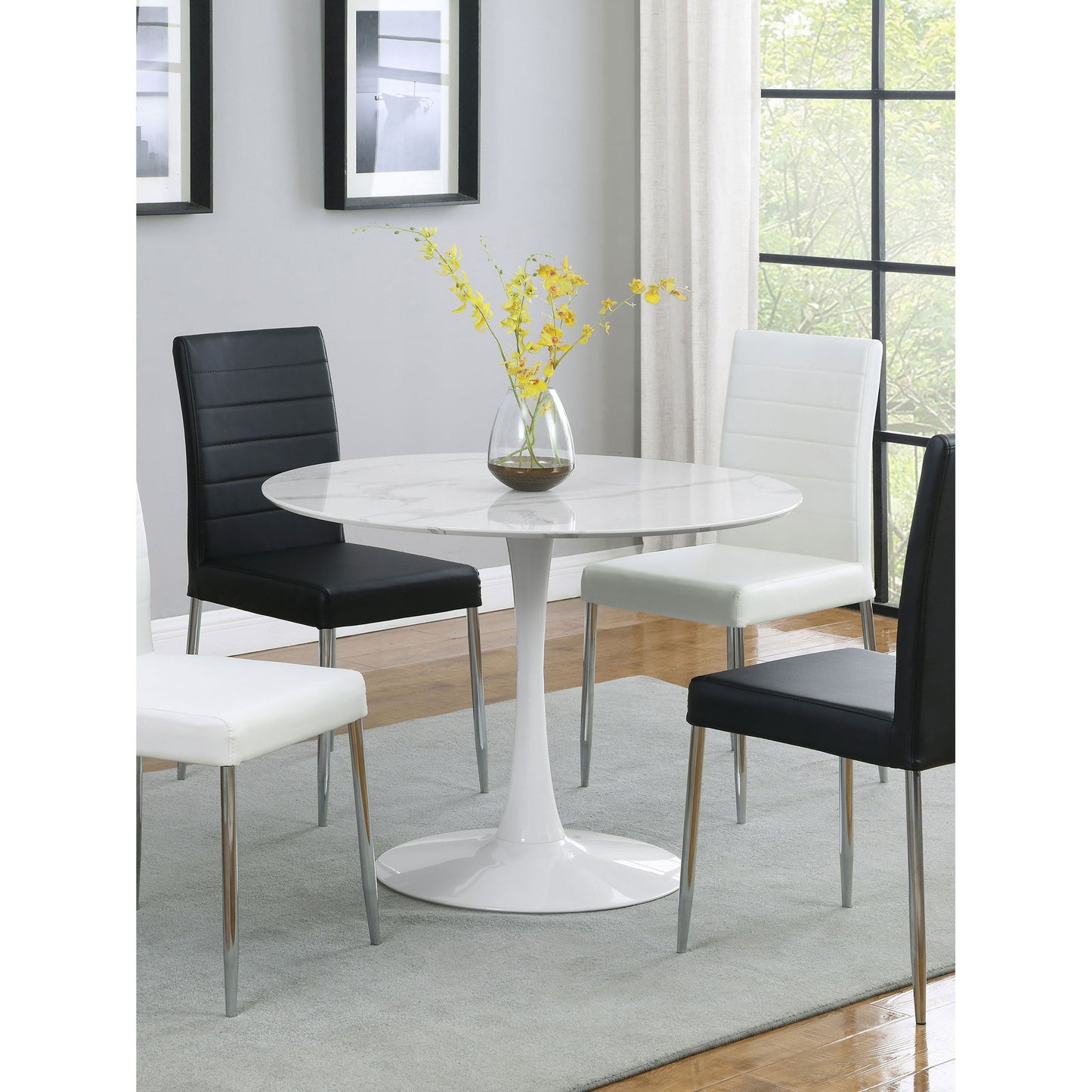 Round Dining Table With Pedestal Base - White