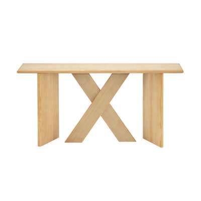 X-Frame Console Table, Angled Cross Leg Design, Rounded Edges - Natural