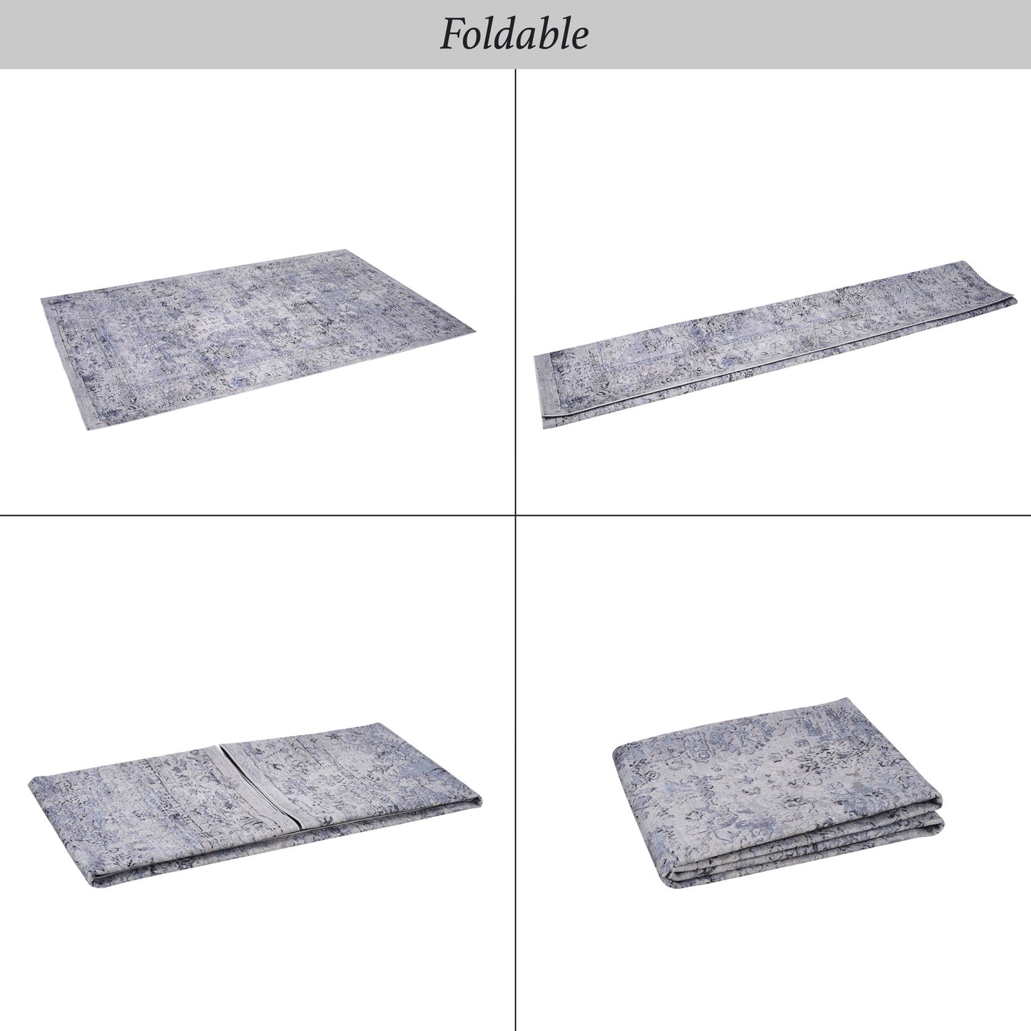 Maval - 4' X 6' Area Rug Washable - Blue / Cream