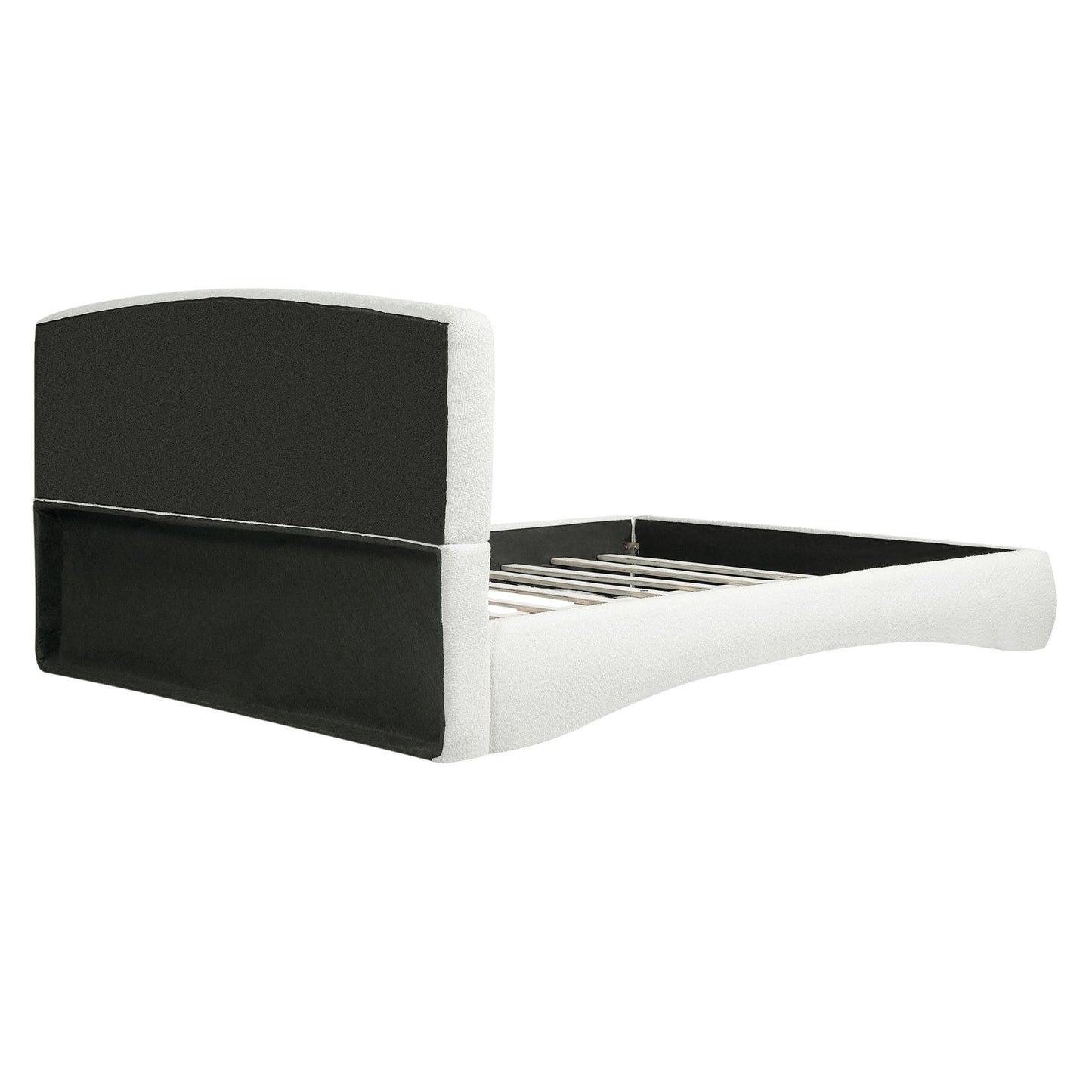 King Curved Upholstered Bed With Smart Ambient Lighting - Cream