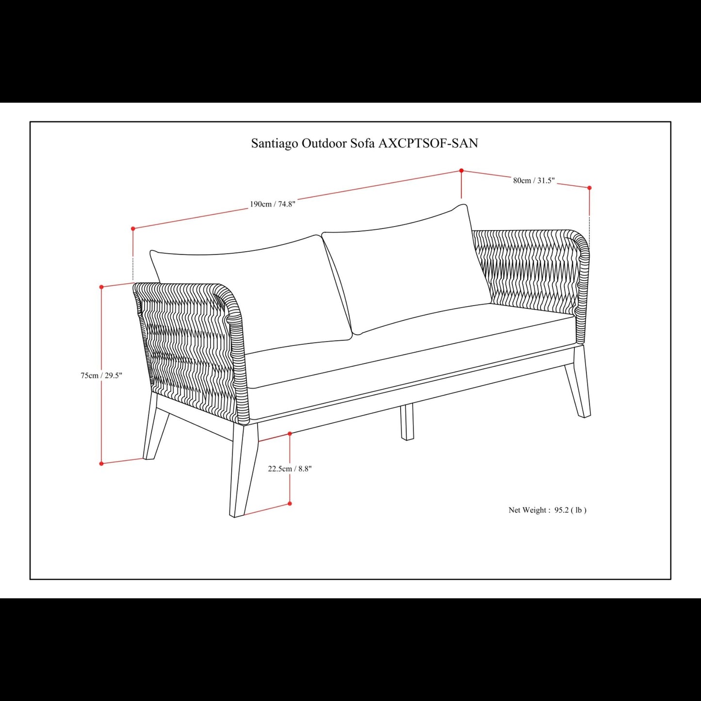 Santiago - Outdoor Sofa - Slate Gray