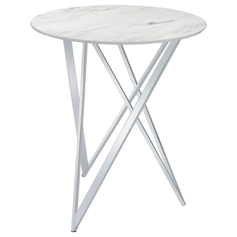 Halverson - Round Top Bar Table - White / Silver